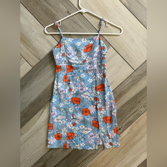 Floral Blue and Orange Girls Dress - Picture 7 of 9
